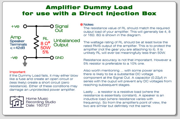 Amplifier Dummy Load for DI Box